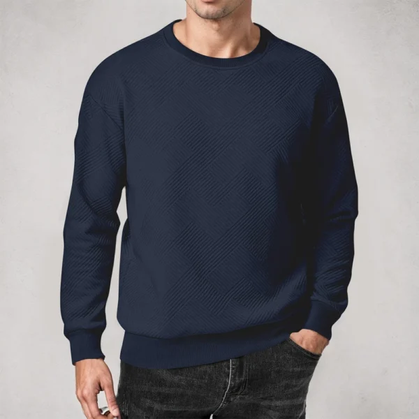 Men's Crewneck Sweatshirt Casual Long Sleeve Geometric Textured Sweatshirt - Image 16