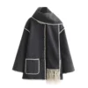 Women's scarf with patchwork tweed coat - Image 24