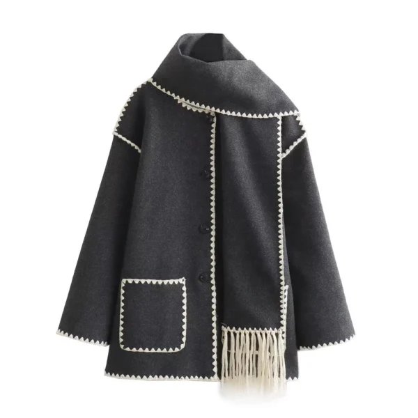 Women's scarf with patchwork tweed coat - Image 24