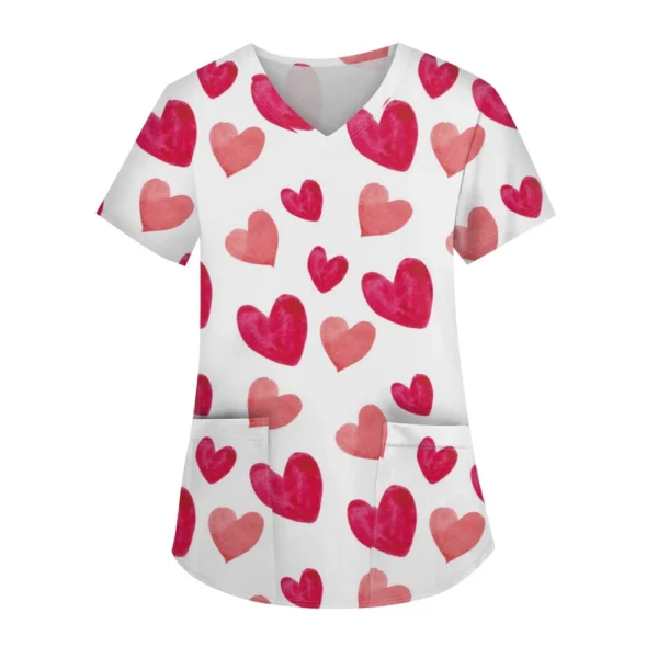 Women's Fashion V-neck Short Sleeve Workwear With Pockets Printed Tops - Image 19