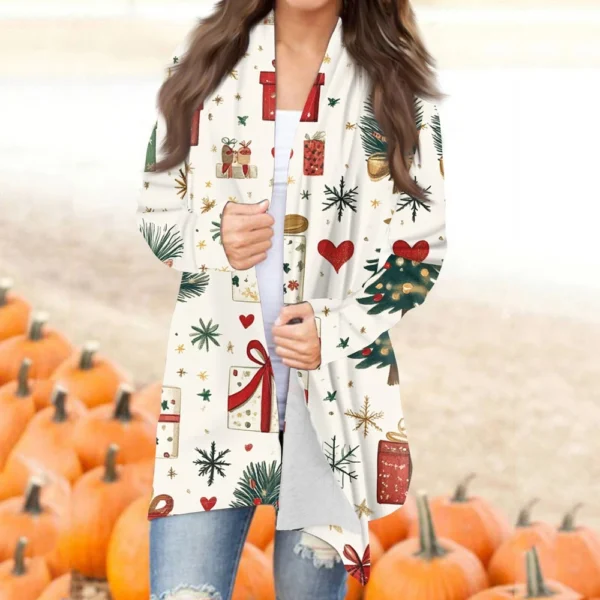Women's Fashion Casual Christmas Print Mid-Length Cardigan Jacket - Image 12