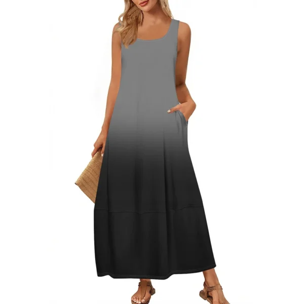 Women's Casual Floor-length Summer Beach Dress Loose Gradient Print Sundress. - Image 4