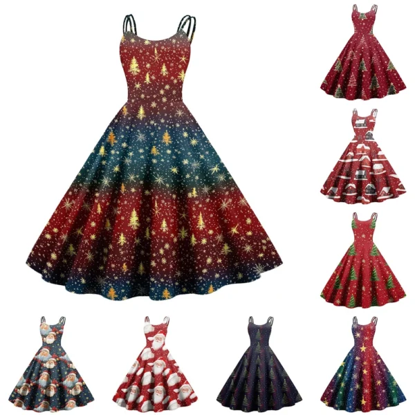 Women's Punk Christmas Strapless Gothic Cocktail Printed Fashion Dress Sexy