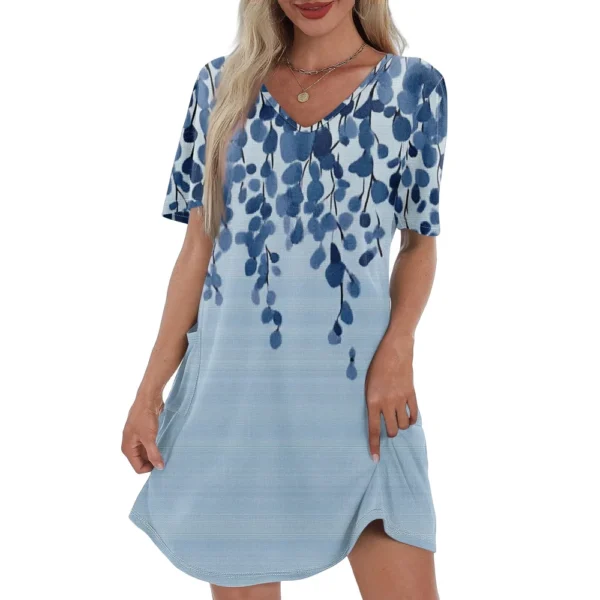 Women's Casual And Fashionable V-neck Short Sleeve Printing Mid Length Dress - Image 2