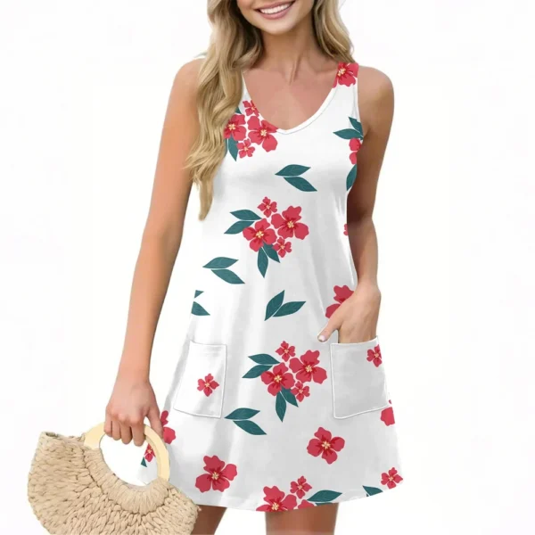 Women's Casual Summer Vest Dress With Pockets Floral Print V Neck Sleeveless - Image 13