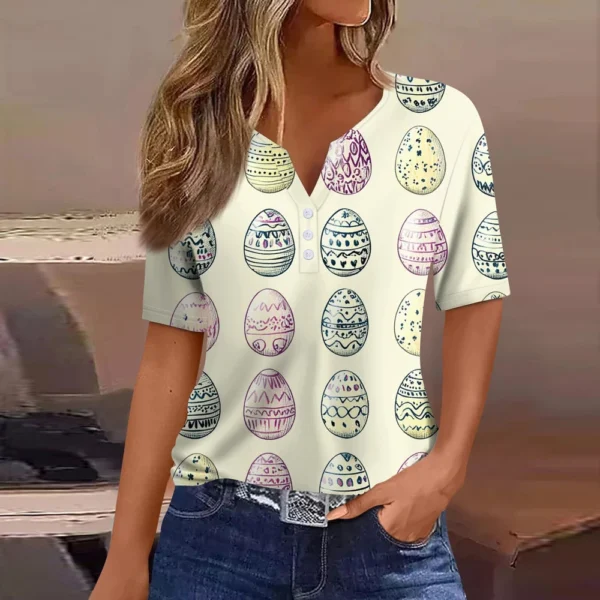 Women's T Shirt Print Button Short Sleeve Daily Weekend Fashion Basic V- Neck - Image 13