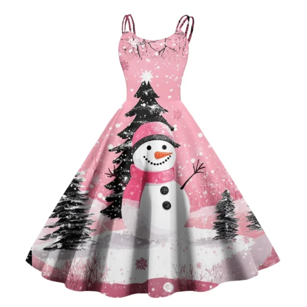 Women's Casual Fashion Christmas Print Sexy Off Shoulder Punk Retro Dress Retro - Image 29