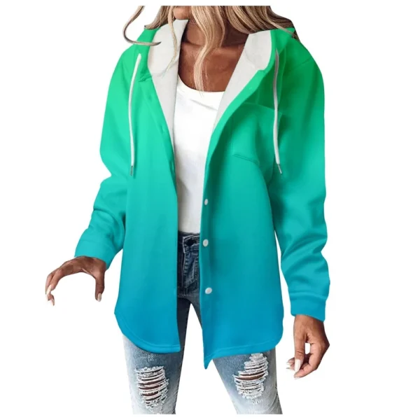 Fleece Hoodies For Women Warm Print Sweatshirt Button Lined Drawstring Hooded - Image 17
