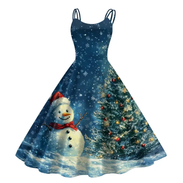 Women's Christmas Printed Punk Fashion Sexy Strapless Dress Gothic Cocktail - Image 9