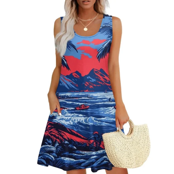Women's Casual Fashion U-neck Sleeveless Print Dress - Image 25