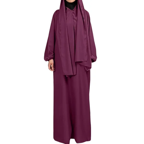 Muslim Women's Solid Color Robe Casual Long Sleeve Tie Waist Dresses - Image 44