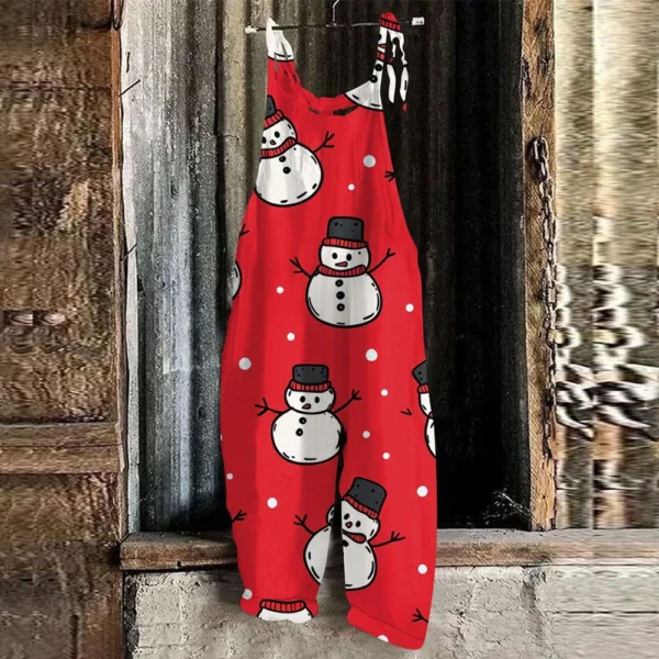 Women's Loose Print Casual Christmas Vintage Jumpsuit Shoulder Strap - Image 31