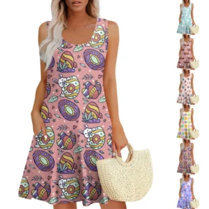 Women's Easter Summer Printed Casual Loose Sundresses Fashion Dresses Dress