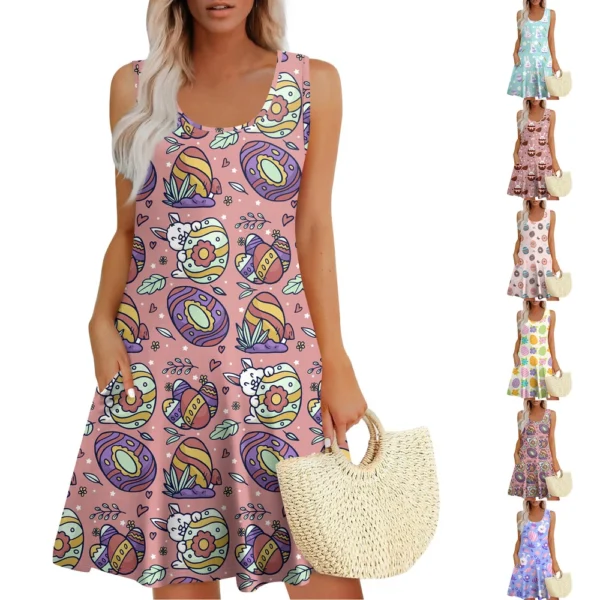 Women's Easter Summer Printed Casual Loose Sundresses Fashion Dresses Dress