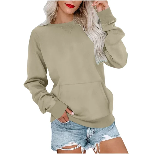 Women's Fashion Solid Color Round Neck Loose Top Long Sleeve Loose Sweatshirt - Image 7