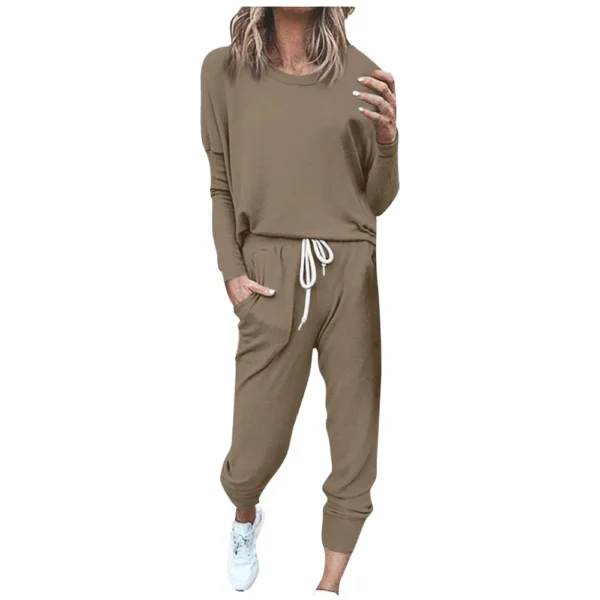 Women's Sportswear 2-piece Crewneck Jogger Sweatpants Yoga Workout Tracksuit Set - Image 10