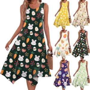 Women's Dresses Fashion Loose Easter Summer Casual Printed Sundresses Dress