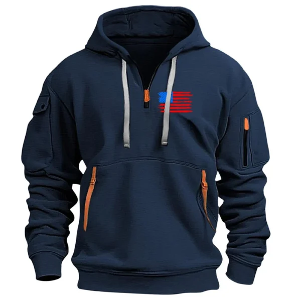 Men's Printed Sweatshirt Hoodie Zipper Arm Pocket Cardigan Men's Sports Large - Image 5