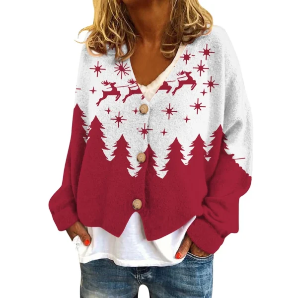 Women's Fashion Short Coat Casual Long Sleeve Printed Single Breasted Plush Top - Image 5