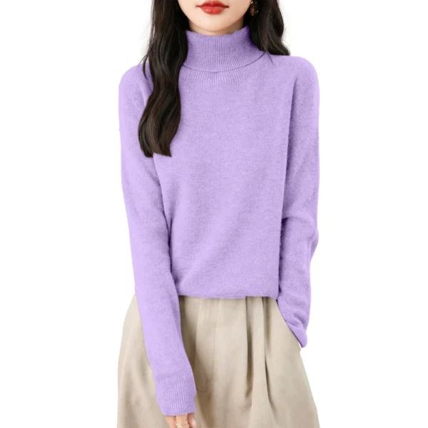 Women's Fashion Turtleneck Pullover Long Sleeve Loose Bottom Knit Sweater - Image 37