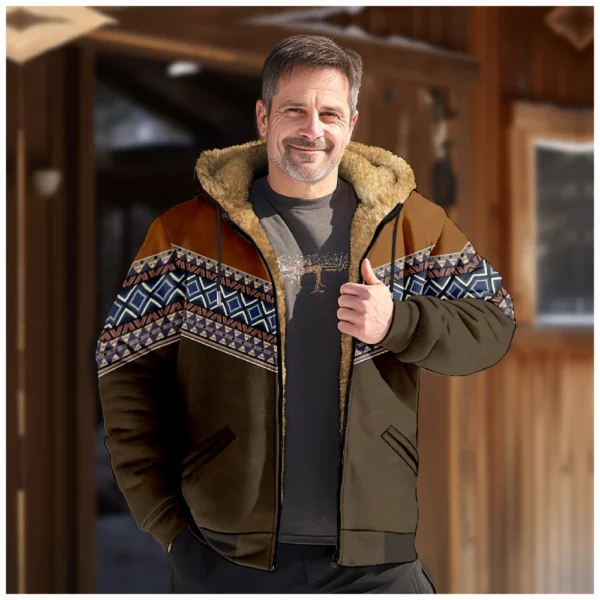 Men's Winter Print Jacket Men's Casual Trend Zipper Hooded Jacket - Image 16