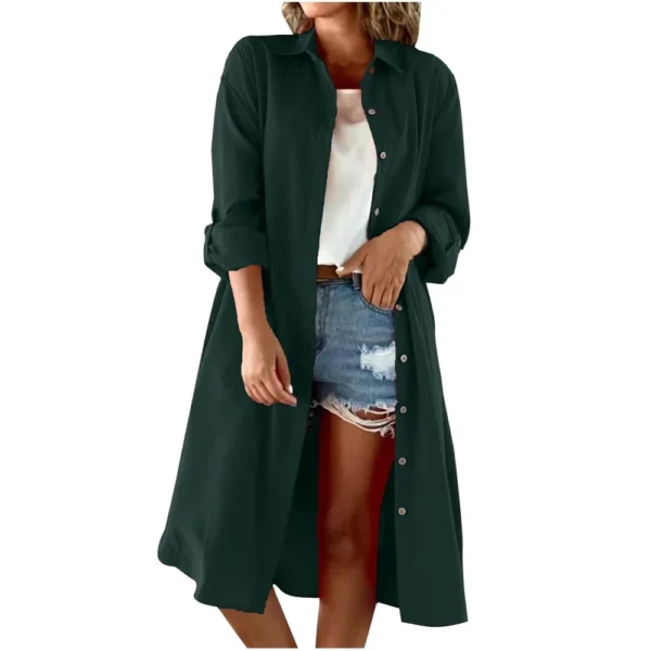 Women's Fashion Solid Color Loose Casual Comfort Lapel Long Button Coat - Image 5