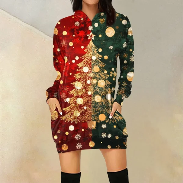 Ladies' Loose Casual Pocket Long Sleeved Hoodie Christmas Printed Sweatshirt - Image 34