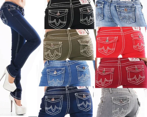 Jeans Damen Skinny Jeans Flap Pocket dicke Nähte Jeanshose Milax-Fashion