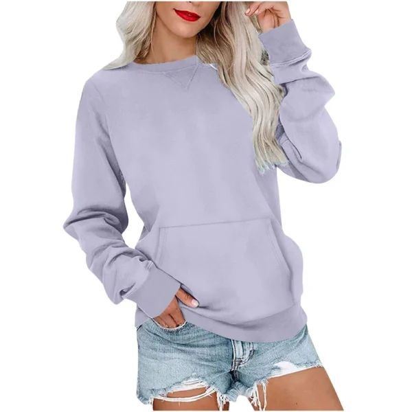 Women's Fashion Solid Color Round Neck Loose Top Long Sleeve Loose Sweatshirt - Image 26