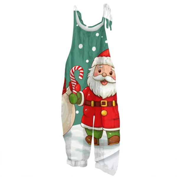 Women's Vintage Casual Print Loose Christmas Jumpsuit Shoulder Strap - Image 3