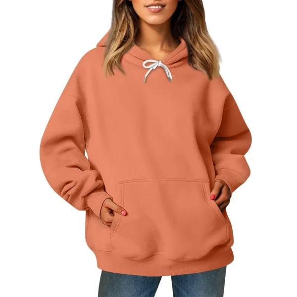 Ladies' Fashionable Casual Long Sleeved Round Neck Hooded Solid Color Hoodie - Image 38