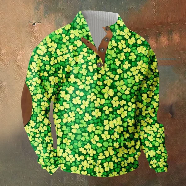 Knit Printed 3 Button - Corduroy Men's Standing Collar Pocket Sweatshirt - Image 13