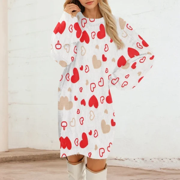 Women's Round Neck Casual Long Sleeve Valentine's Day Plush Gradient Plaid - Image 25