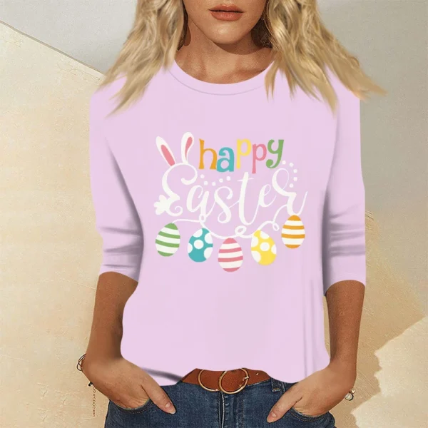 Women's Basic Printed Tops Plus Size 3/4 Sleeve Fashion Easter Casual Pullover - Image 22