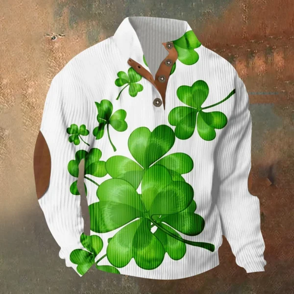 Knit Printed 3 Button - Corduroy Men's Standing Collar Pocket Sweatshirt - Image 40
