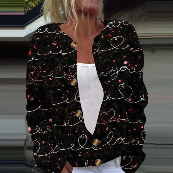 Women's Fashion Printed Valentine's Day Long Sleeved Knitted Cardigan Button - Image 13