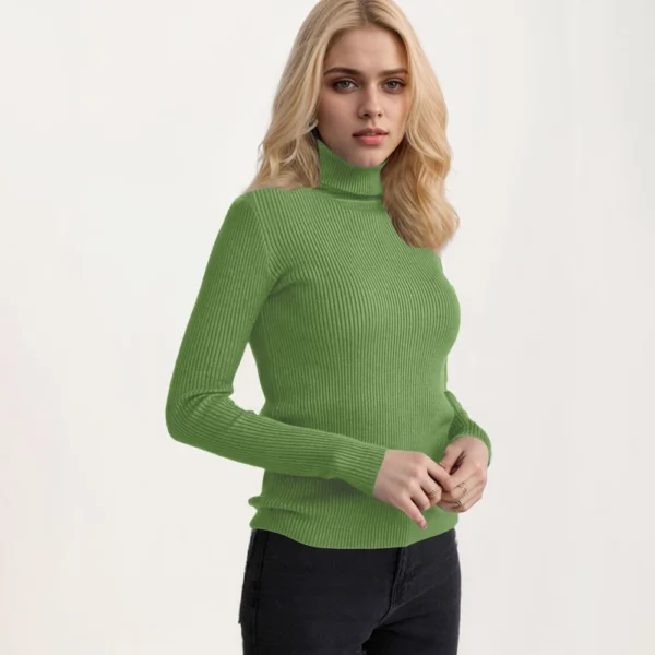 Women's Fashion Casual Solid Color Versatile Knitted High Neck Pullover Sweater - Image 31