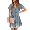 Women's Casual And Fashionable V-neck Short Sleeve Printing Mid Length Dress - Image 37