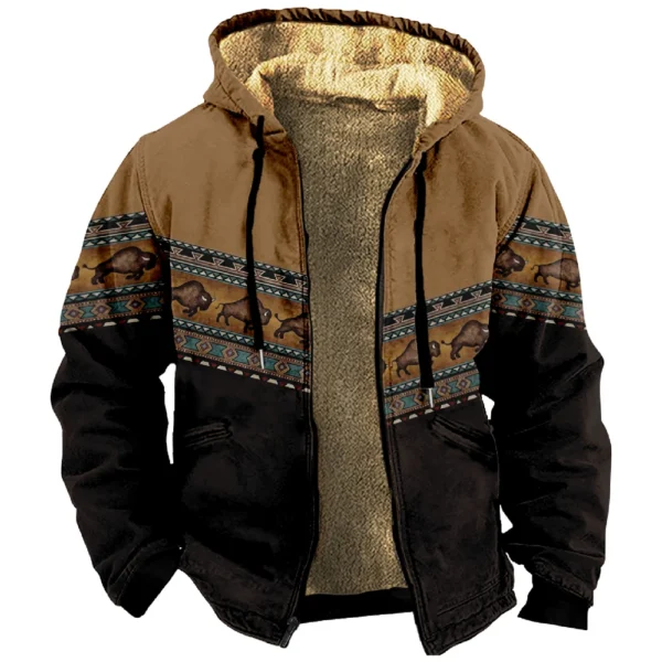 Men's Winter Print Jacket Men's Casual Trend Zipper Hooded Jacket - Image 2