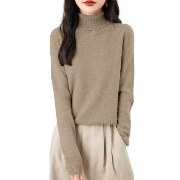 Women's Fashion Turtleneck Pullover Long Sleeve Loose Bottom Knit Sweater - Image 20
