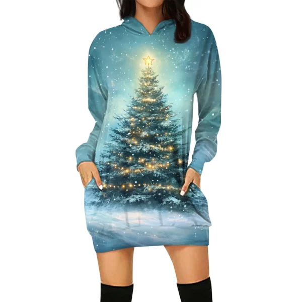 Ladies' Loose Casual Pocket Long Sleeved Hoodie Christmas Printed Sweatshirt - Image 9