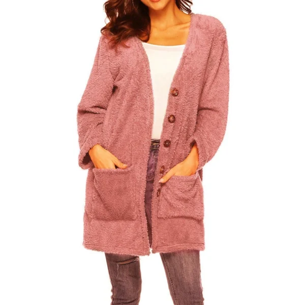 Women's Single-breasted Double-sided Fleece Warm Mid-length Cardigan Jacket - Image 31
