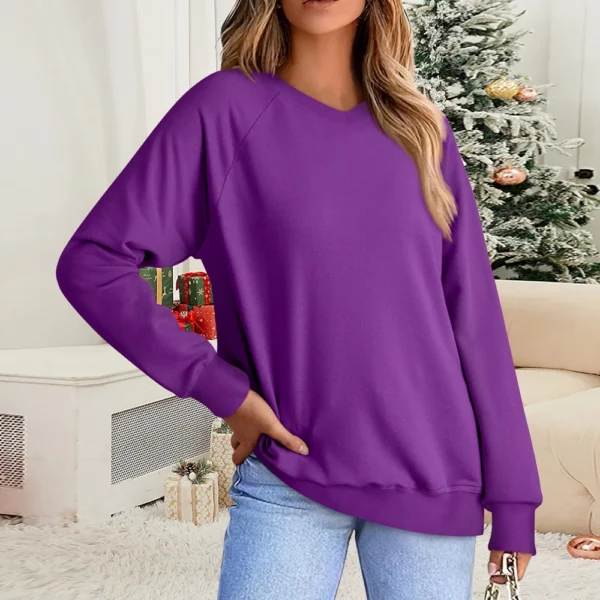 Women's Fashion Sweatshirt V-neck Long Sleeve Solid Color Casual Loose Pullover - Image 22