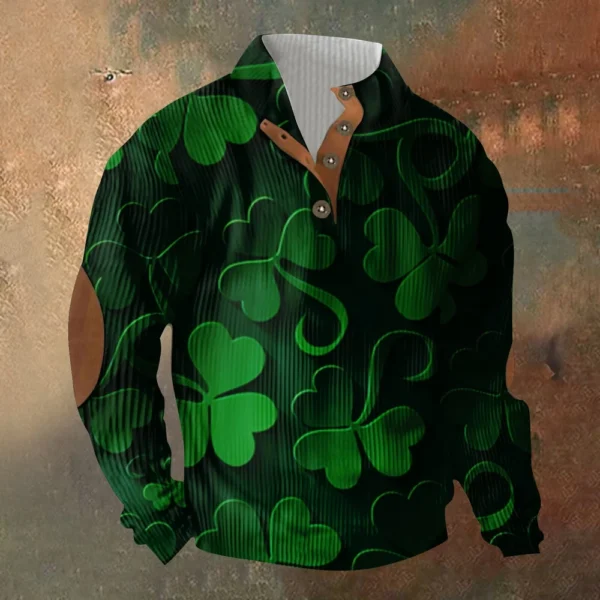 Knit Printed 3 Button - Corduroy Men's Standing Collar Pocket Sweatshirt - Image 28