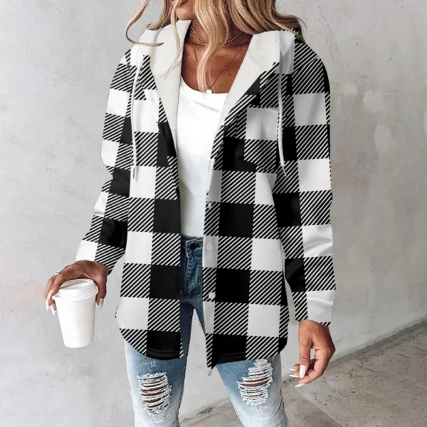 Fleece Hoodies For Women Warm Print Sweatshirt Button Lined Drawstring Hooded - Image 13