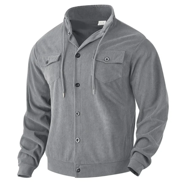 Men's Solid Color Corduroy Lapel Jacket Men's Retro Multi-Pocket Work Jacket - Image 25