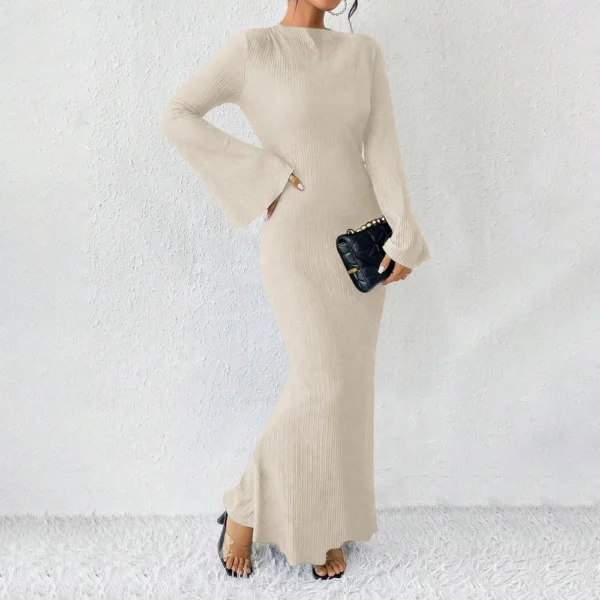 Women's Fall Dresses 2024 Maxi Dresses Solid Flare Sleeve Dress Bodycon Dresses - Image 9
