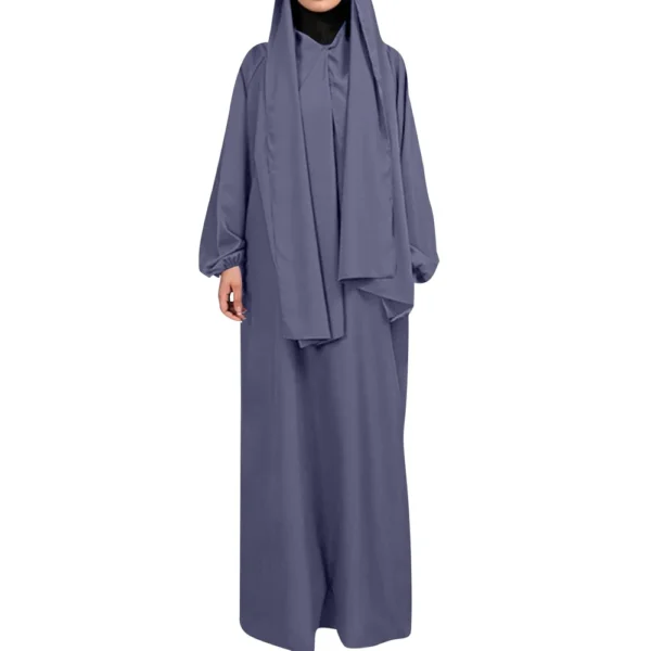 Muslim Women's Solid Color Robe Casual Long Sleeve Tie Waist Dresses - Image 9