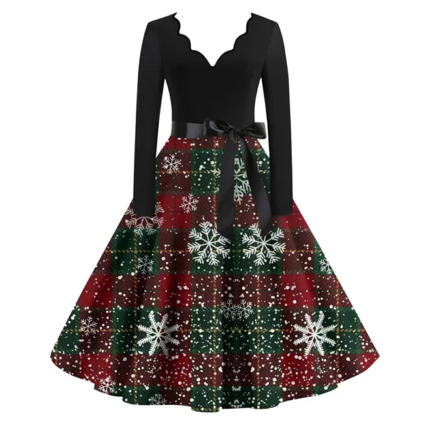 Women's Casual V-Neck Fashion Christmas Slim Long Sleeve Printed Dresses - Image 17