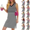 Women's Casual Fashion Sexy V-neck Sleeveless Striped Hem Slit Dress